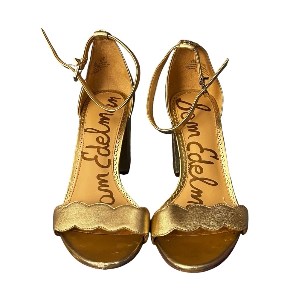 Sam Edelman Odila Rose Gold Blush Metallic Block Heel Size 7.5